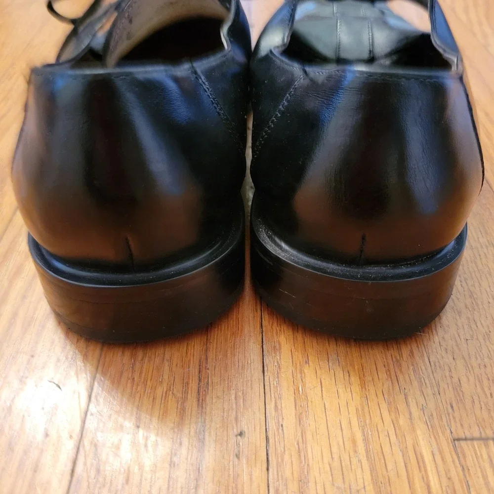 San Remo Italy Black Leather Square Toe Lace Up Dress Shoes‎ 9 Twee Academia